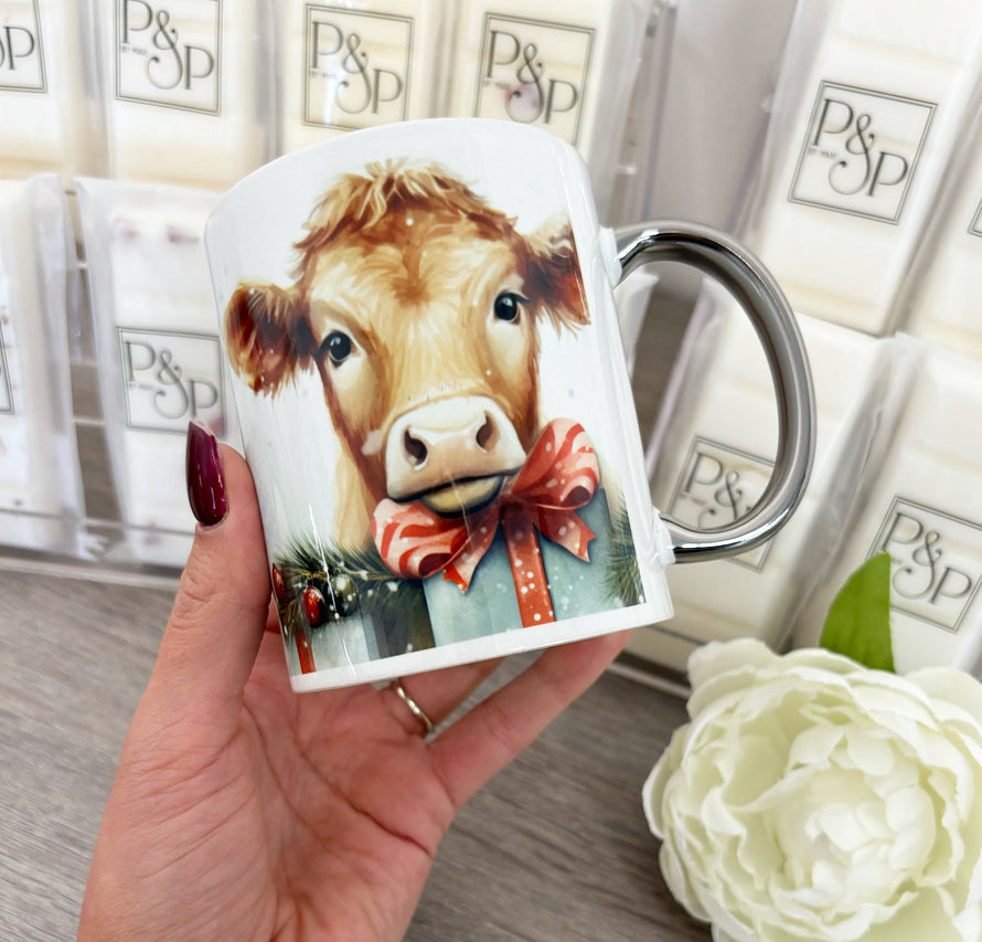 Christmas Light Brown Cow Mug