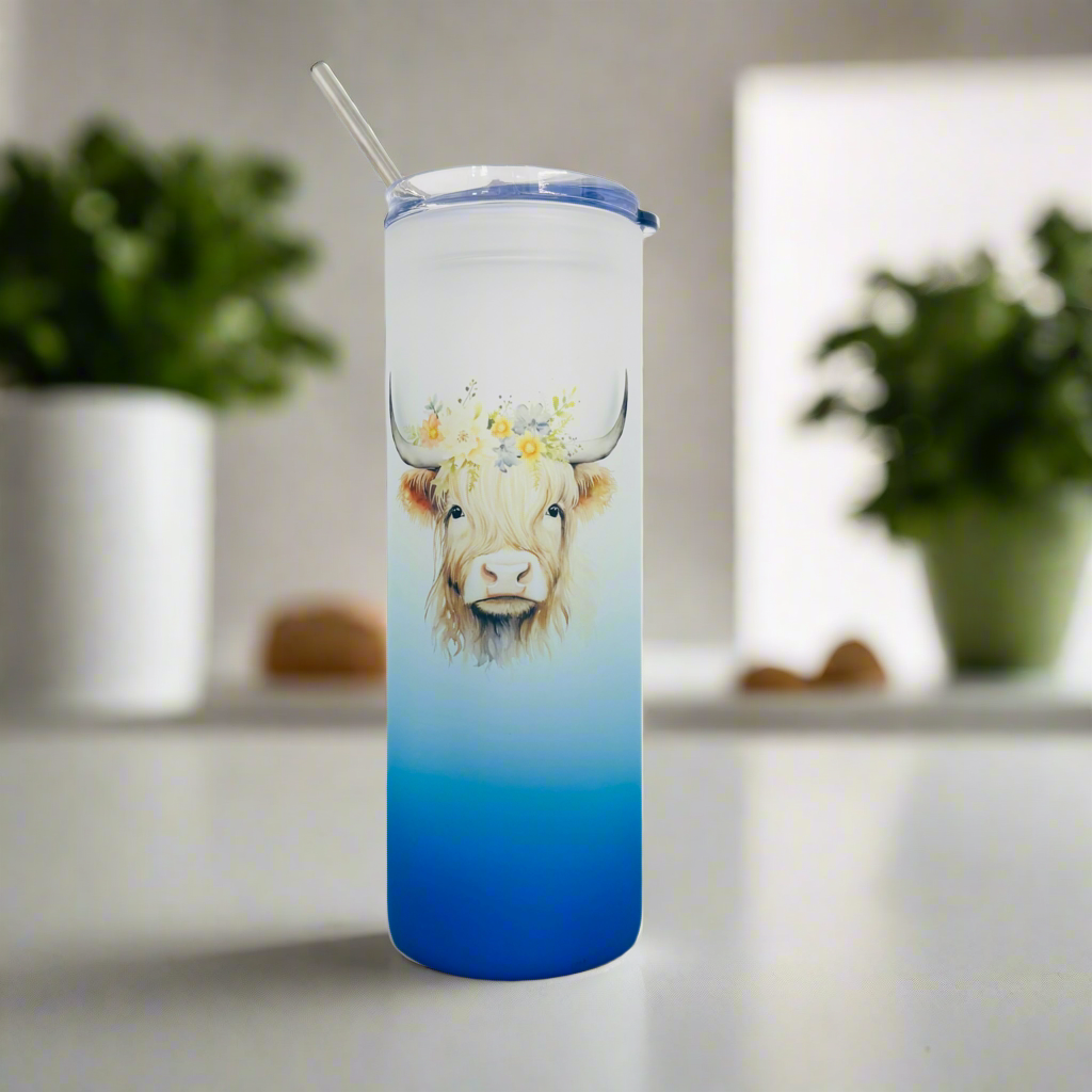 Highland Cow Tall Neon Skinny Glass Tumbler 25oz