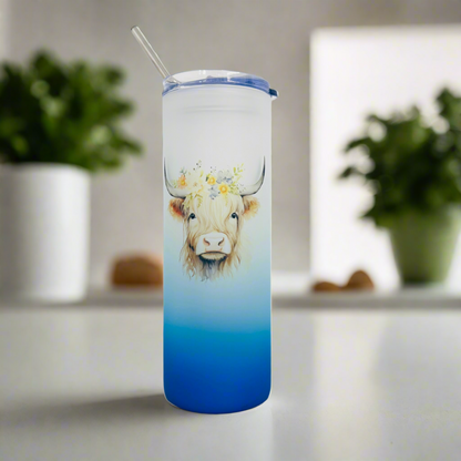 Highland Cow Tall Neon Skinny Glass Tumbler 25oz