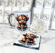 Coffee Addict Highland Cow Mug and Coaster Bundle