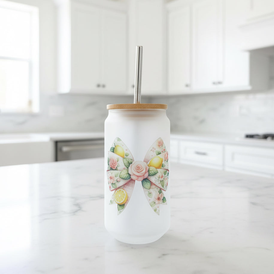Lemon Frosted Glass Can 18oz Tumbler