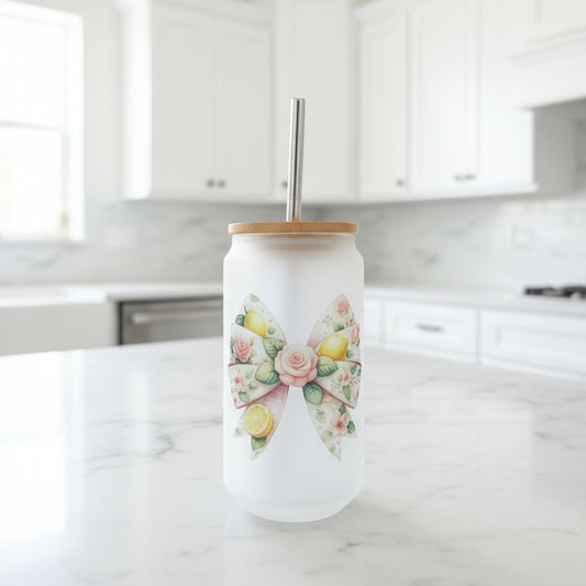 Lemon Frosted Glass Can 18oz Tumbler
