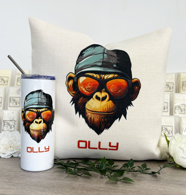 Orange Ape Bundle (Filled Cushion & Skinny Tumbler)