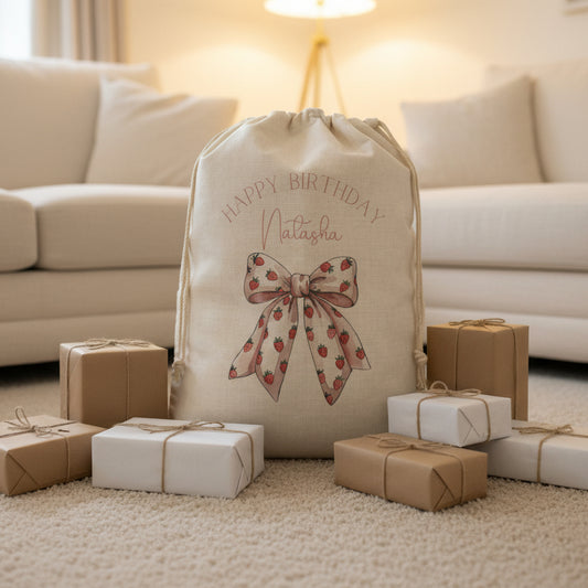 Strawberry Bow Birthday Sack