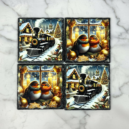 4 Set of Robin / Train Coasters