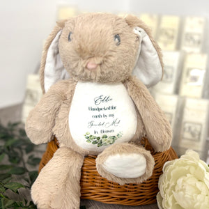 Floppy Rabbit Plush Teddy -“Handpicked for Earth” with flowers