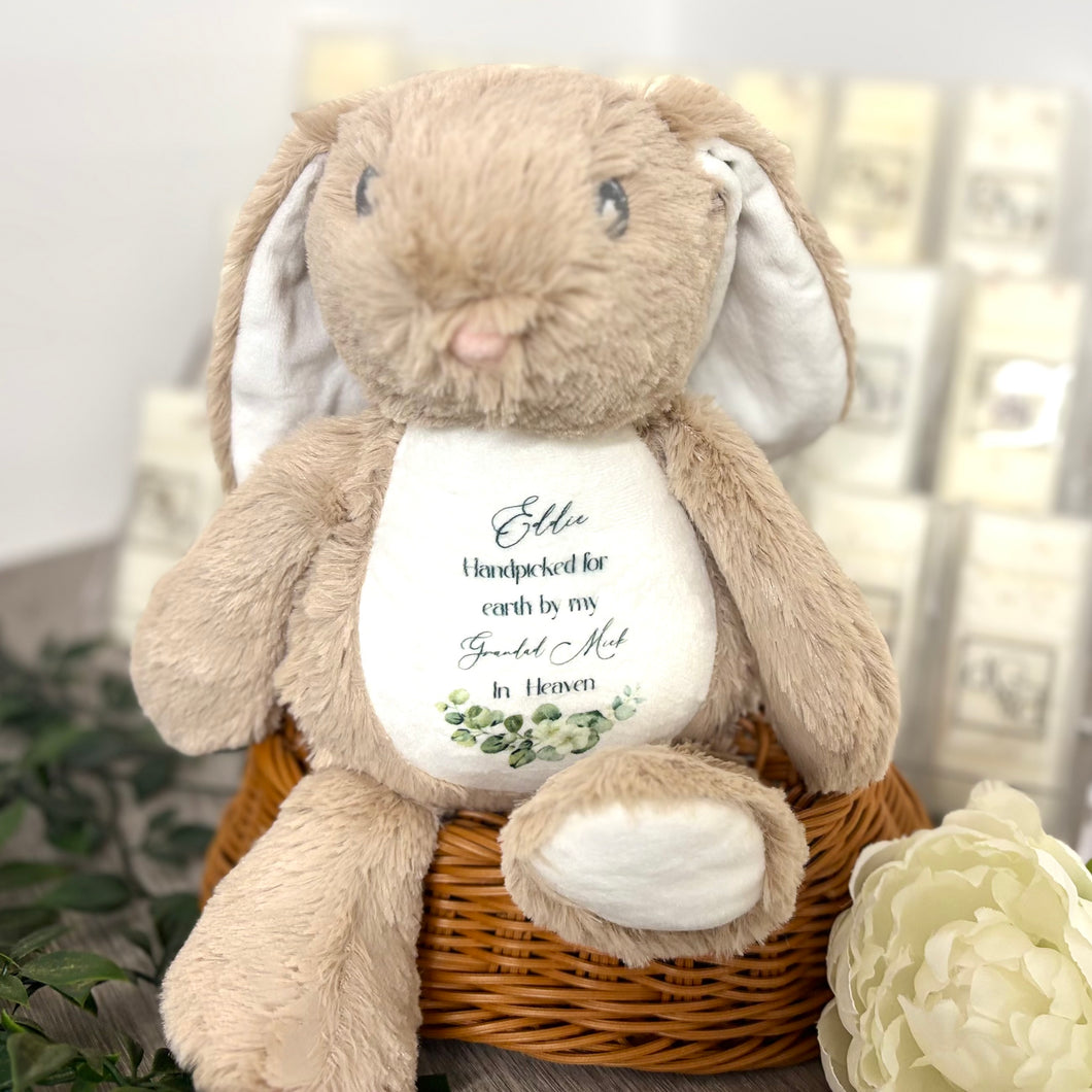 Floppy Rabbit Plush Teddy -“Handpicked for Earth” with flowers