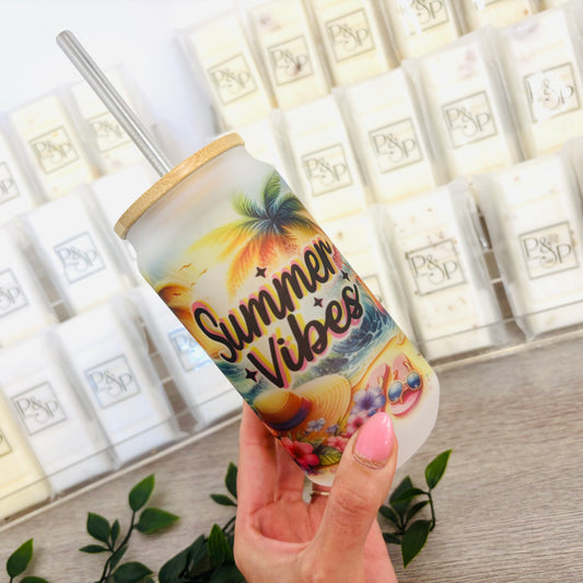Summer vibes Frosted Glass Can 18oz Tumbler