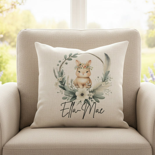 Spring Personalised Wreath With Rabbit Cushion 40cm