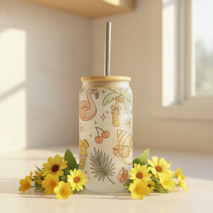Summer Frosted Glass Can 18oz Tumbler