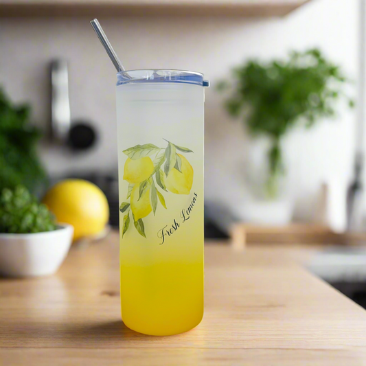 Fresh Lemons Tall Skinny Glass Tumbler 25oz