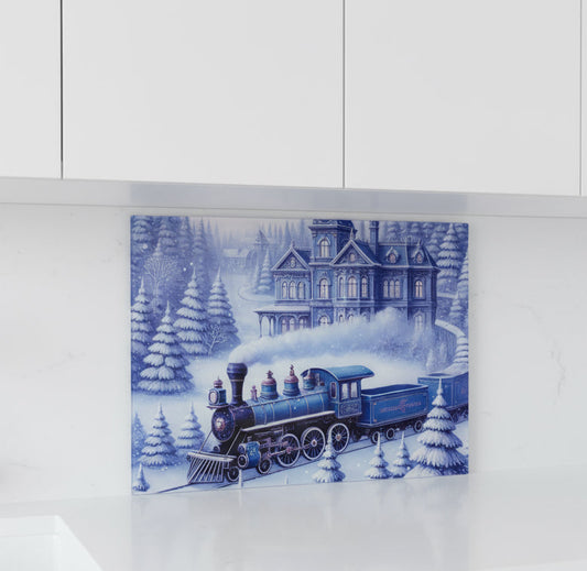 Blue Train Chopping Board/ Splashback A3