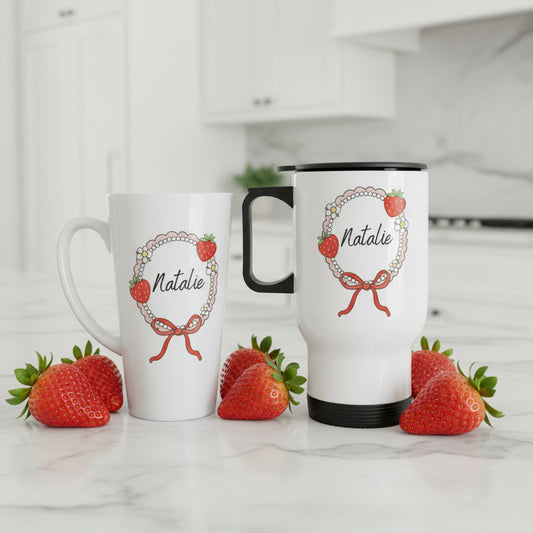 Strawberries Travel Mug 14oz and Large Latte Bundle