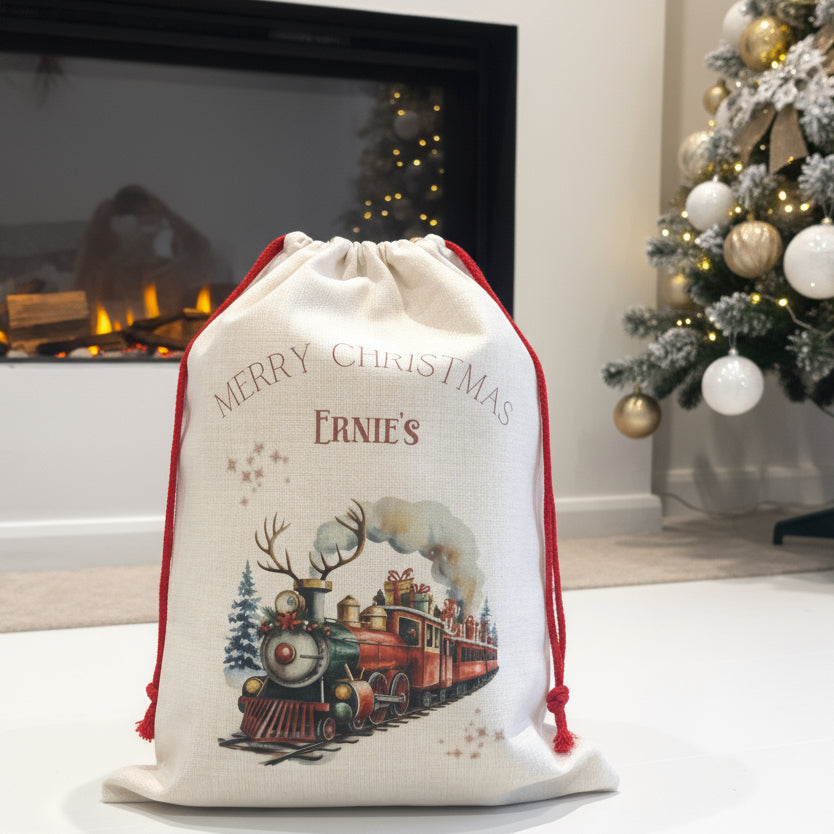 Red Snowman Train Santa Sack