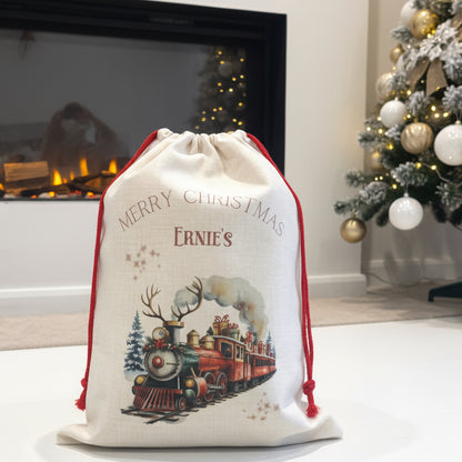 Red Snowman Train Santa Sack
