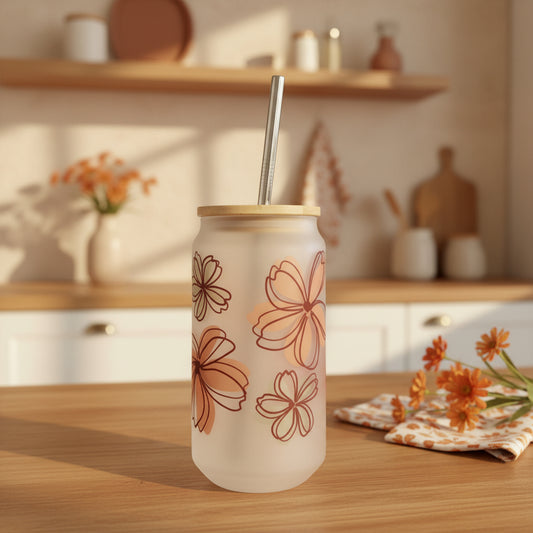 Flowers Frosted Glass Can 18oz Tumbler