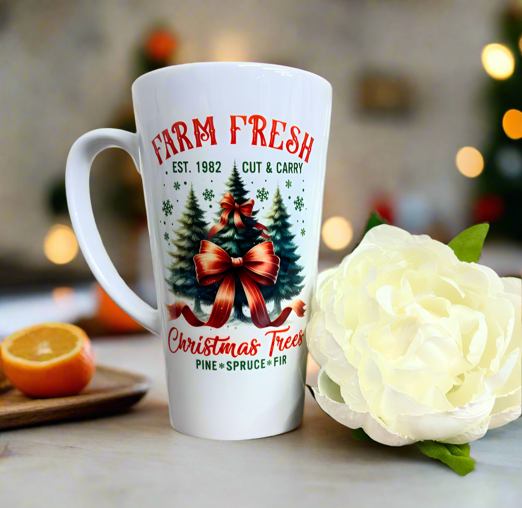 New Latte Ceramic Mug 17oz inc Box Farm Fresh Christmas Trees