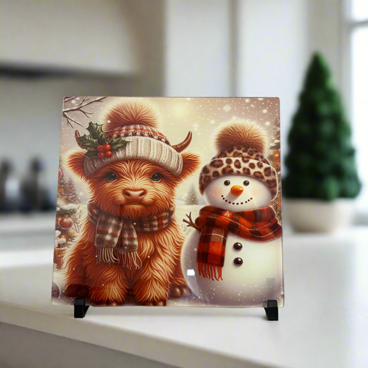 Highland Cow Snowman Chopping Board 30cm