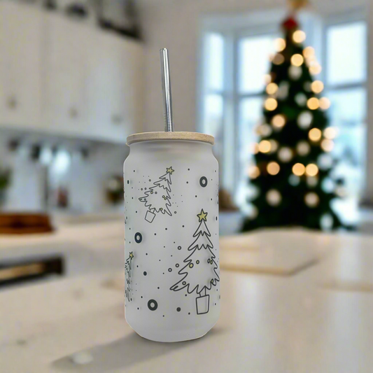 Christmas Tree Glass Can 18oz Tumbler