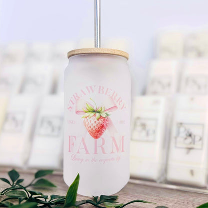 Glass Can Vintage Fruits Bamboo Lid / Metal Straw 18oz Tumbler