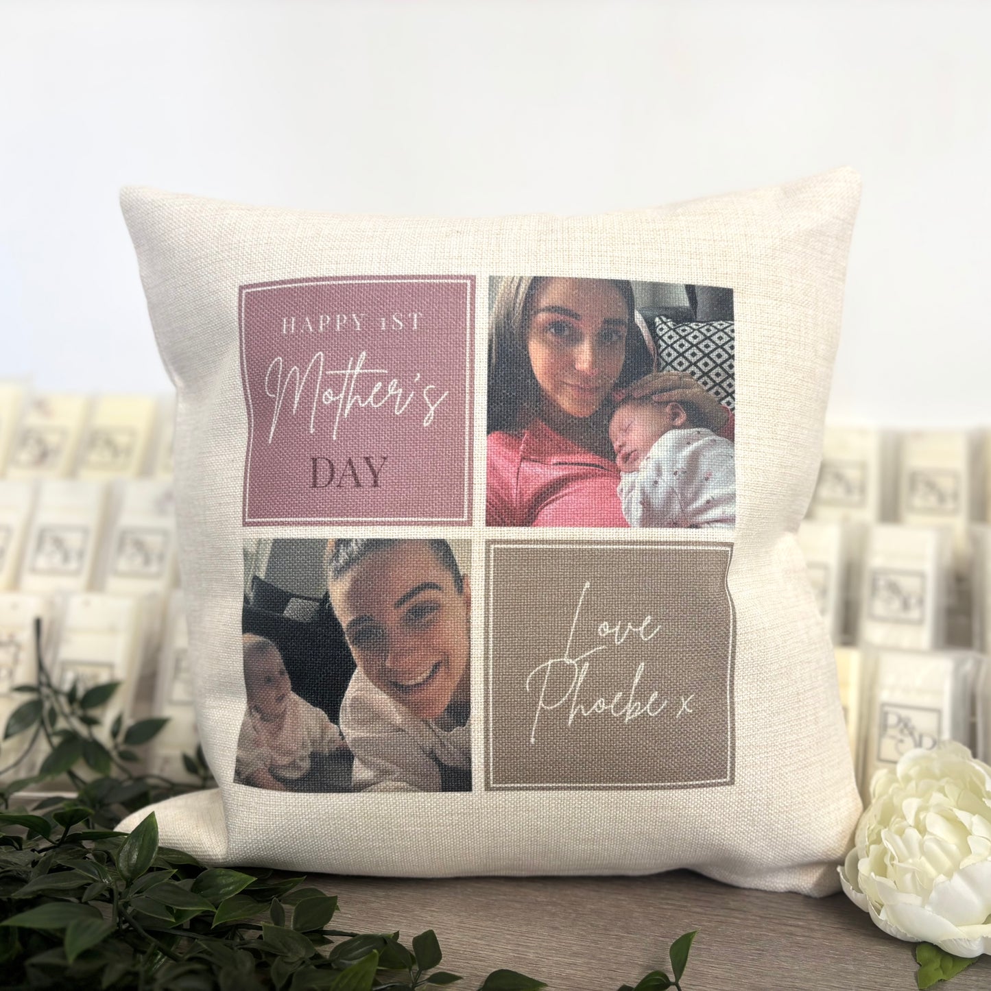 2 Photo Pink Panel Cushion 40cm