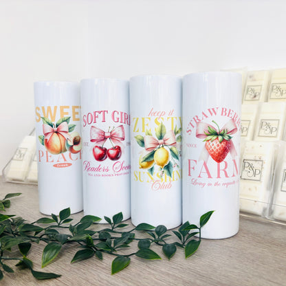 White Tumbler with Fruits With Bows