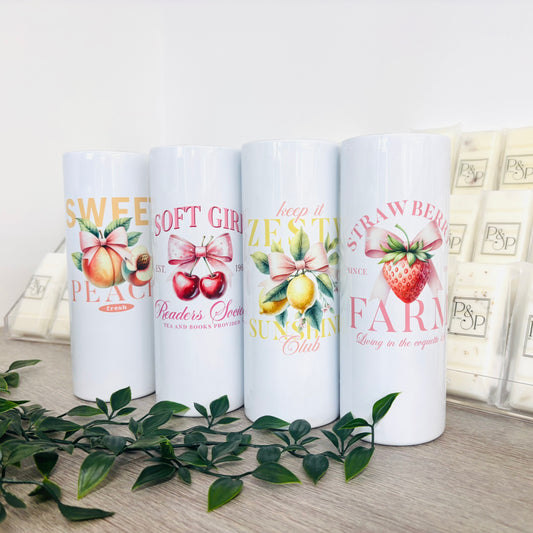 White Tumbler with Fruits With Bows