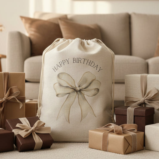 Cream Bow Birthday Sack