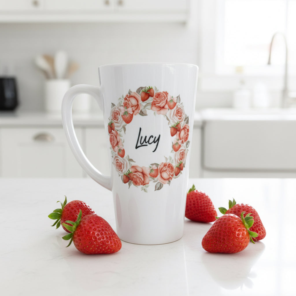 Strawberry Wreath latte Ceramic Mug