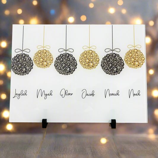 Black & Gold Bauble Family - A3 Splashback / Choppingboard