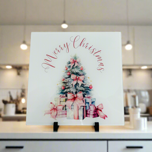 Merry Christmas Pink Tree 30cm Chopping Board/ Splashback