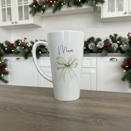 Cream Bow Latte Ceramic Mug 17oz inc Box