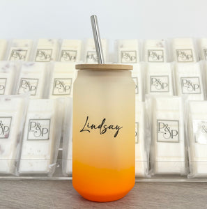 Neon Orange Glass Tumbler Name Printed: Lindsay