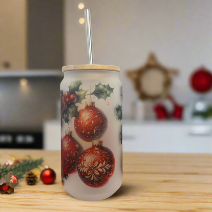 Red Christmas Highland Cow Glass Can 18oz Tumbler