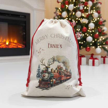 Red Snowman Train Santa Sack