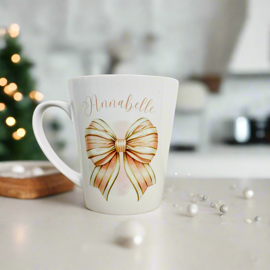 Pink Stripped Bow Initial Mini Initial Latte Mug