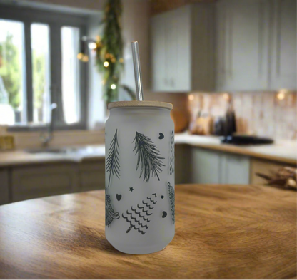 Christmas Tree Glass Can 18oz Tumbler