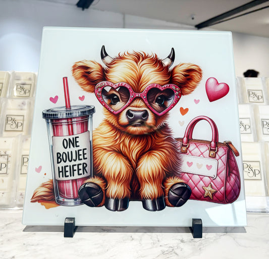 Highland Cow Baby Pink Boujee 30cm Chopping Board