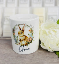 Ceramic Money Box Bunny Rabbit Wreath Design