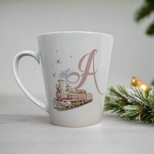 Pink Christmas Train Initial Mini Latte Mug