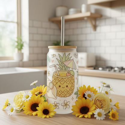Summer Frosted Glass Can 18oz Tumbler