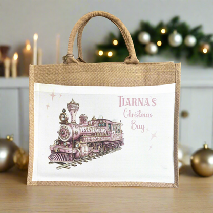 Christmas Eve Tote Bag - Pink and Gold Train
