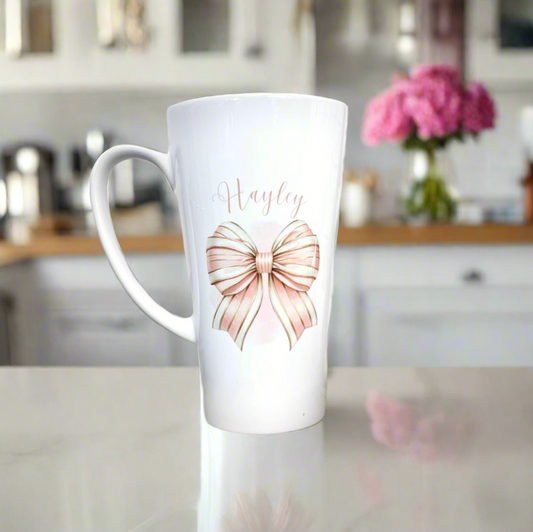 New Latte Ceramic Mug 17oz  Striped Bow inc Box