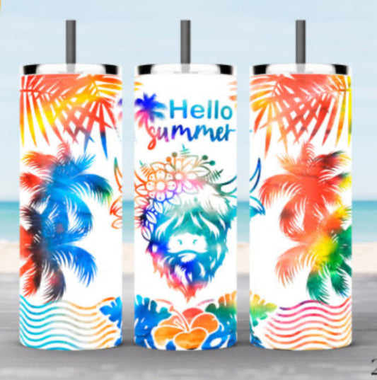 Highland Cow Tumbler 12 Hello Summer