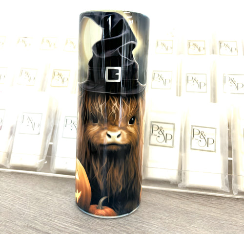 Highland cow Witch 600ml Skinny Tumbler (Print not fully taken)