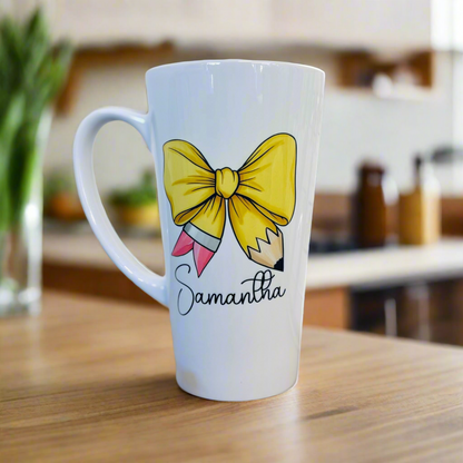 Latte Pencil Bow Ceramic Mug 17oz inc Box