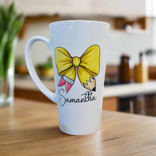 Latte Pencil Bow Ceramic Mug 17oz inc Box