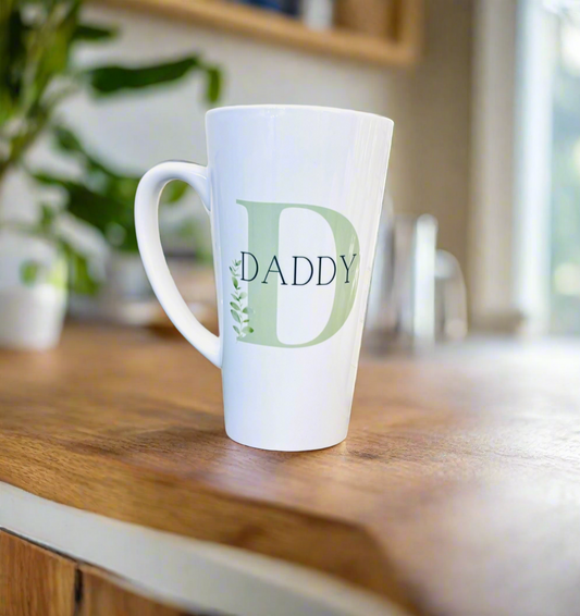 New Latte Ceramic Mug 17oz Green Initial inc Box