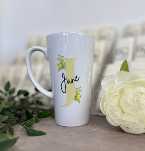 New Latte Ceramic Mug 17oz Yellow Initial inc Box