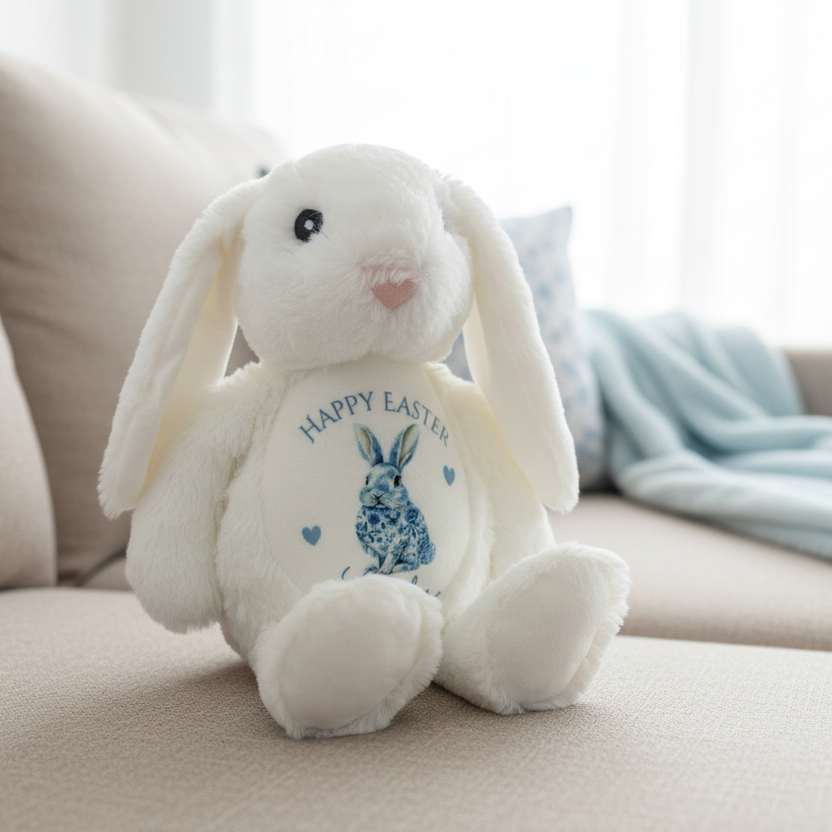Blue Floral Bunny Teddy - Happy Easter